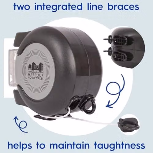 Harbour Housewares Retractable Dual Cord Washing Line in Black, 2 x 15m UV-Resistant PVC Clothesline – 4