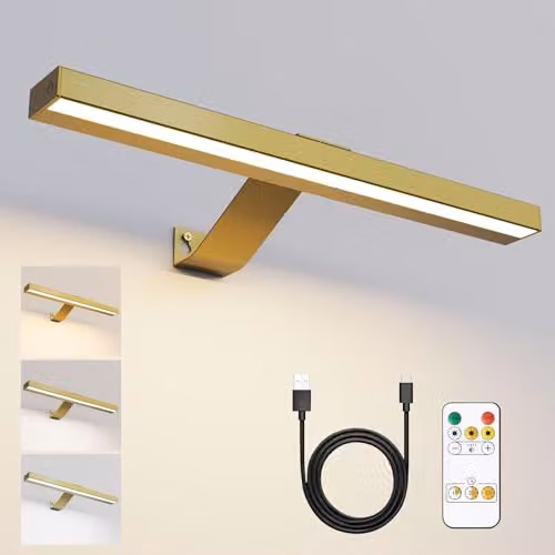 Harper Living Rechargeable LED Picture Light in Gold with Remote Control and Dimmable Settings