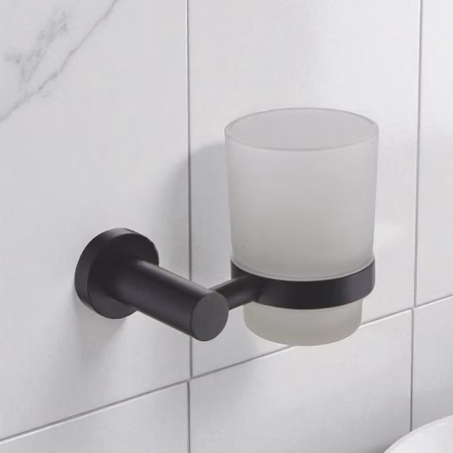 Showerdrape Modernity Black Stainless Steel and Frosted Glass Wall Mounted Toothbrush Holder