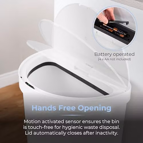 Tower White Plastic Sensor Recycling Bin, H: 61.5 cm, W: 30.0 cm – 2