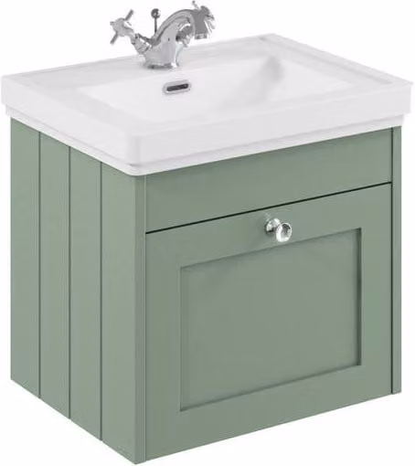 Balterley Classic Wall Hung 1 Drawer Unit and Basin with 1 Tap Hole, Satin Green, Width: 50 cm – 1