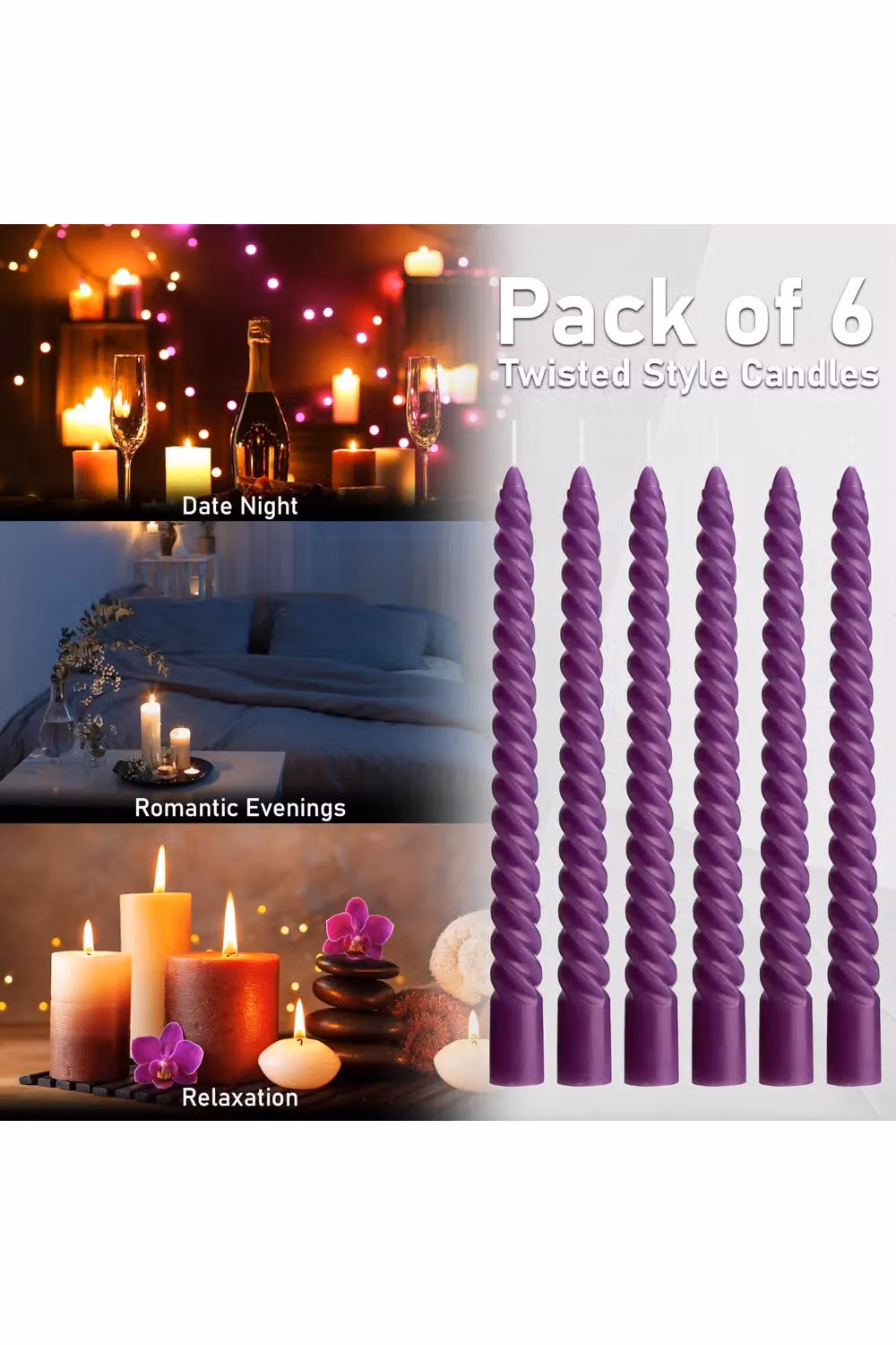 Deco Express Purple Twisted Candles, Pack of 6 – 4