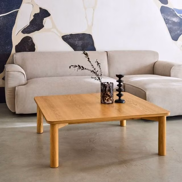 sweeek Square Coffee Table in Brown Oak Veneer with Rounded Edges