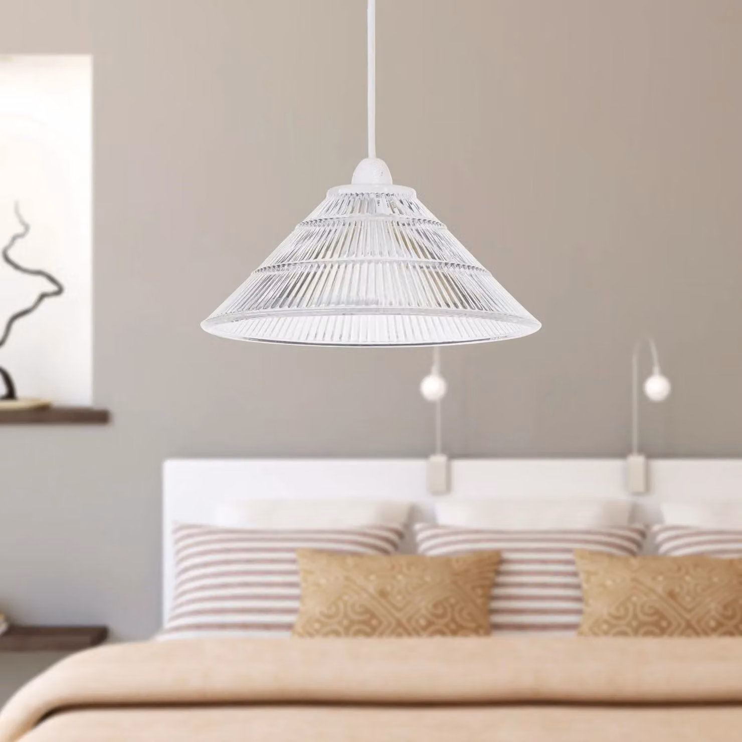 First Choice Lighting Barnes Transparent Fluted Glass Cylinder Pendant Shade, Diameter: 25 cm – 2
