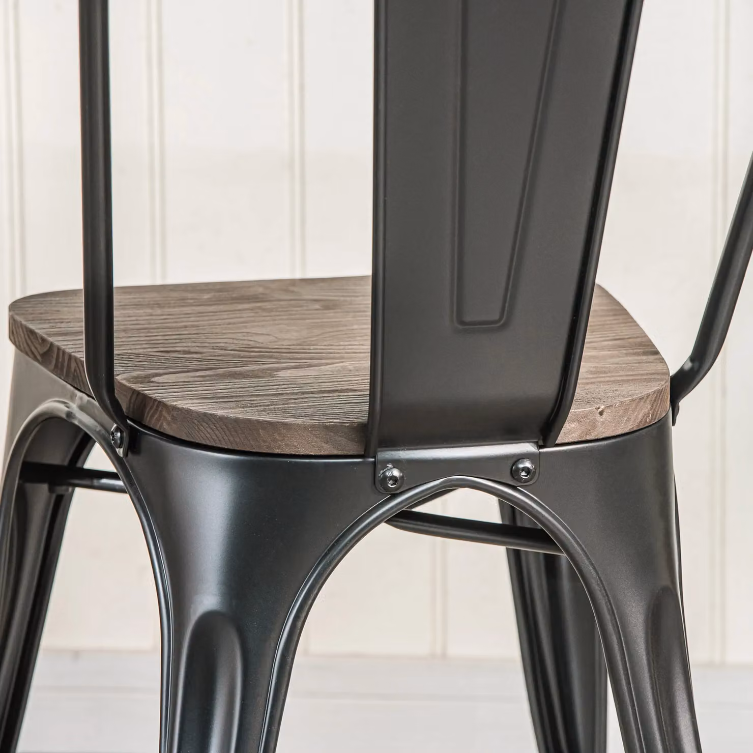 Nordlys Set of 4 Industrial Black Metal and Wood Dining Chairs – 5