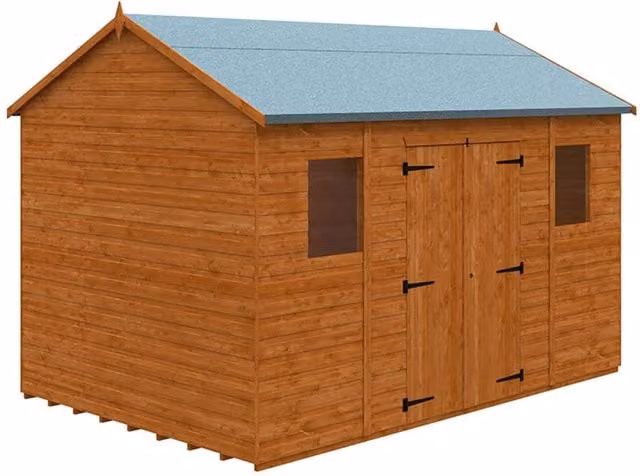 Buttercup Farm Workman Apex 12mm Wooden Shed with Double Doors and Window in Burnt Orange, W: 235 cm, D: 355 cm, H: 254.5 cm