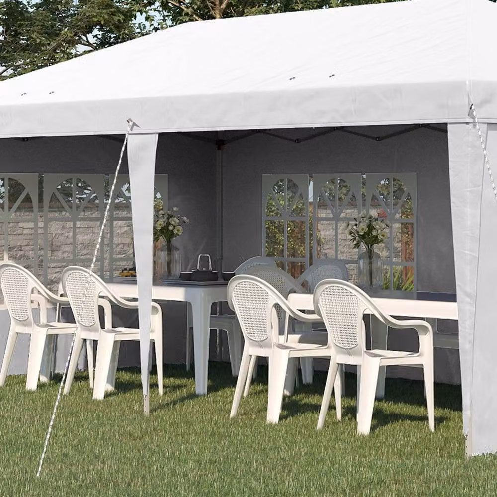Outsunny White Pop Up Gazebo Party Tent with Steel Frame, W: 300 cm, D: 295 cm, H: 270 cm – 6
