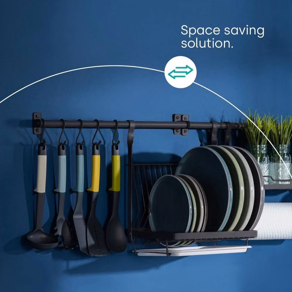 EONLION Foldable Hanging Dish Rack in Black Steel, 100 cm – 3