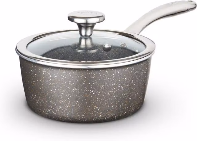 Tower Cerastone Pro 20cm Aluminium Saucepan with Glass Lid, Grey and Multicolour