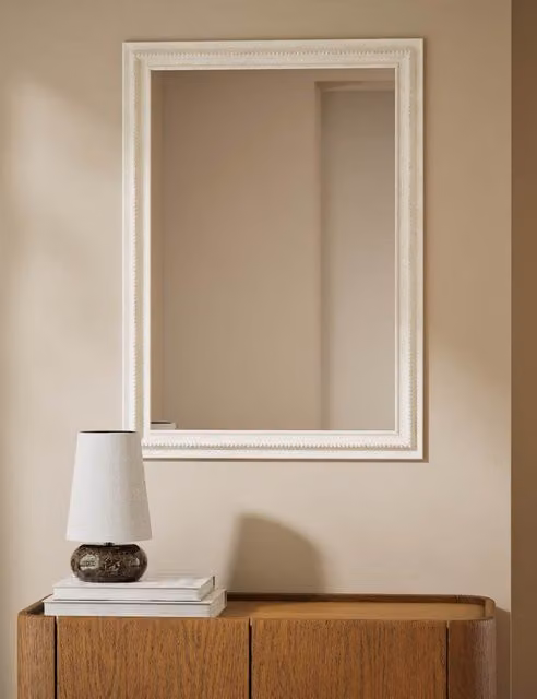M&S Daphne Vintage Rectangular White Wood Wall Mirror