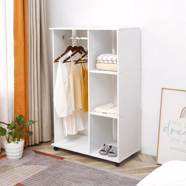 KORVIXA White Open Wardrobe on Wheels, Width: 100 cm, Height: 128 cm