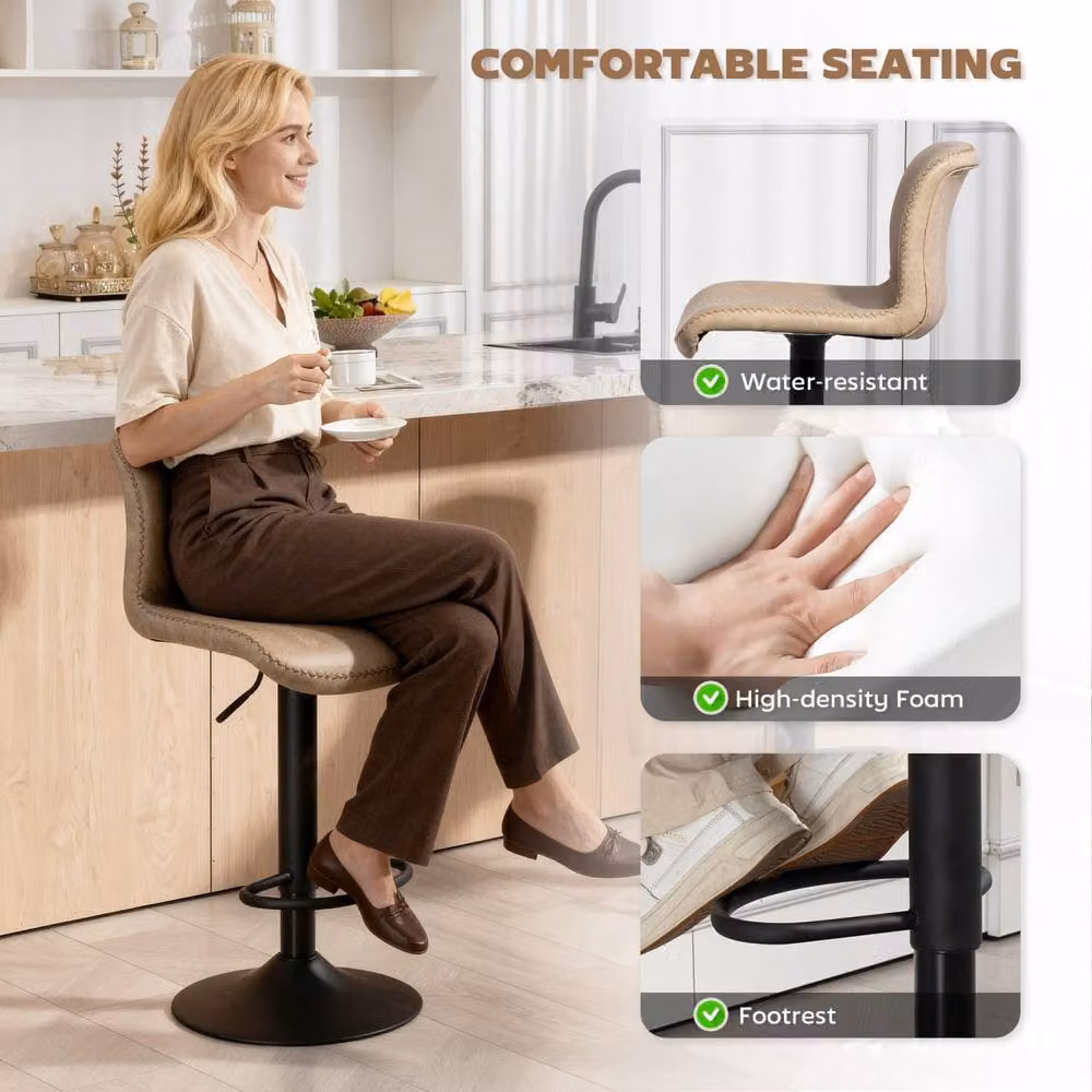 Wyld Haus Salile Set of 2 Light Brown Faux Leather Adjustable Bar Stools – 5