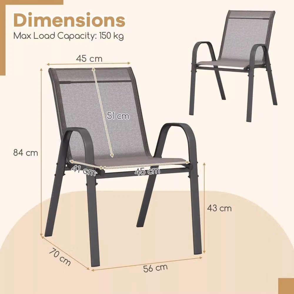 Costway Set of 2 Stackable Metal Outdoor Patio Dining Armchairs in Matt Grey – 2