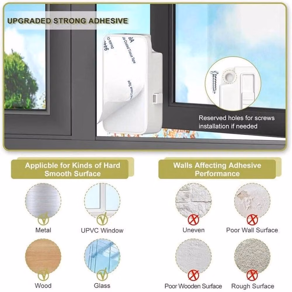 FLAVORA 5 Adjustable Self Adhesive Window Lock Safety Restrictor, White, W: 52 cm, H: 1000 cm – 3