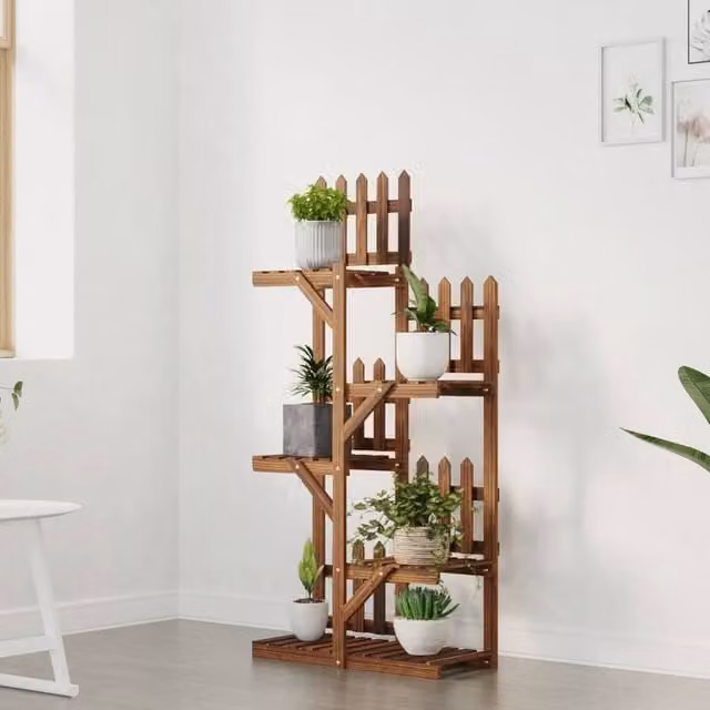 Berkfield Home Elegant Flower Stand in Brown Solid Wood, W/D/H: 60 x 25 x 130 cm
