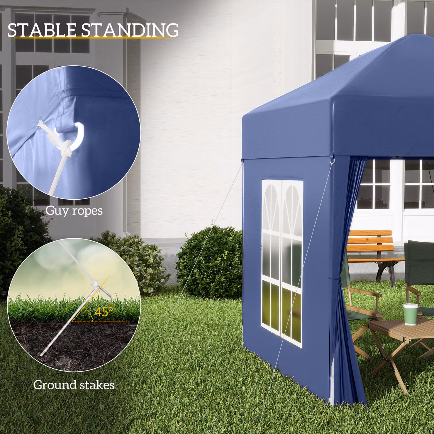 Outsunny Blue Waterproof Gazebo with Removable Walls and Carry Bag, W: 200 cm, D: 200 cm, H: 240 cm – 6