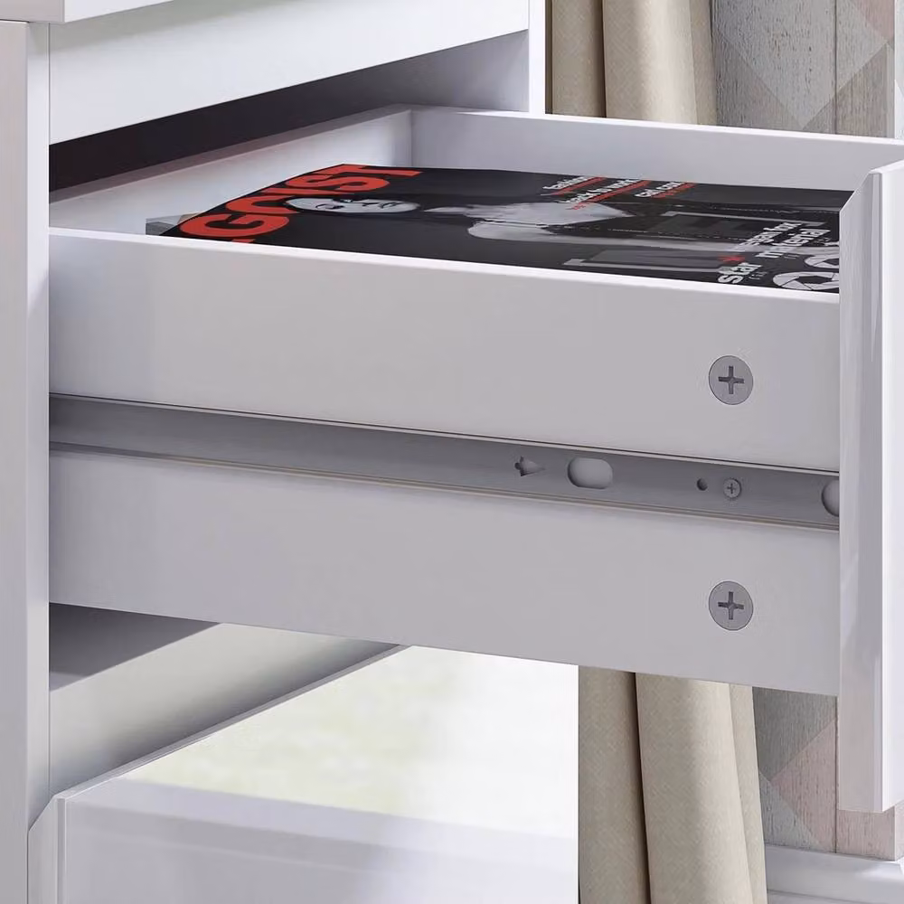 VOGREX White Gloss Handleless 2 Drawer Nightstand – 2