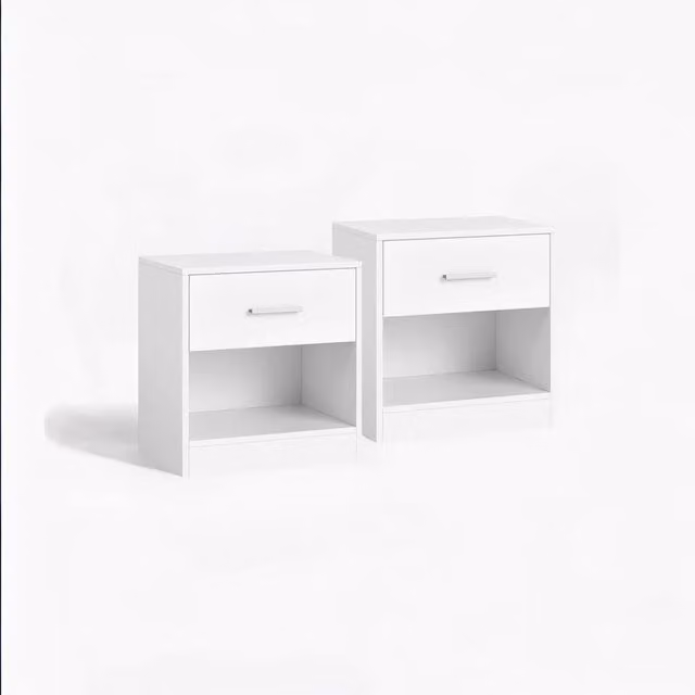 Modcraft Set of 2 Modern White Bedside Tables with Drawer and Open Compartment