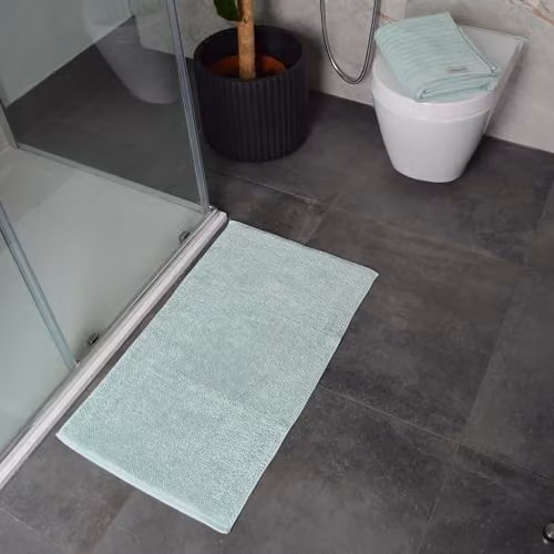 Misona Organic Cotton Luxury Reversible Towelling Bath Mat in Blue, W: 50 cm, D: 80 cm – 3