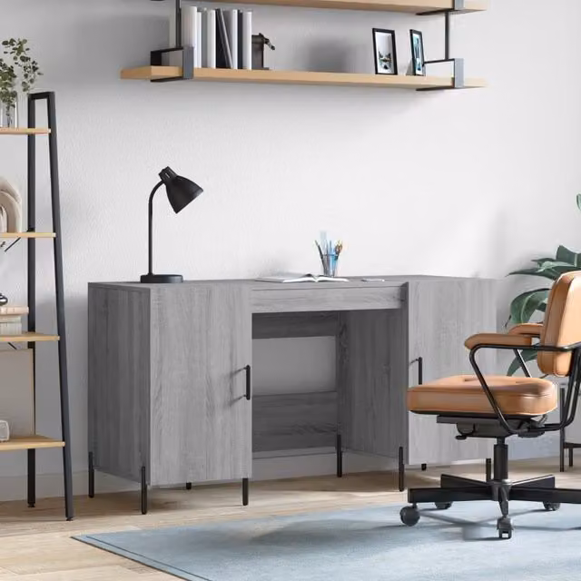 Berkfield Grey Sonoma Writing Desk in Engineered Wood, W/D/H: 140 x 50 x 75 cm