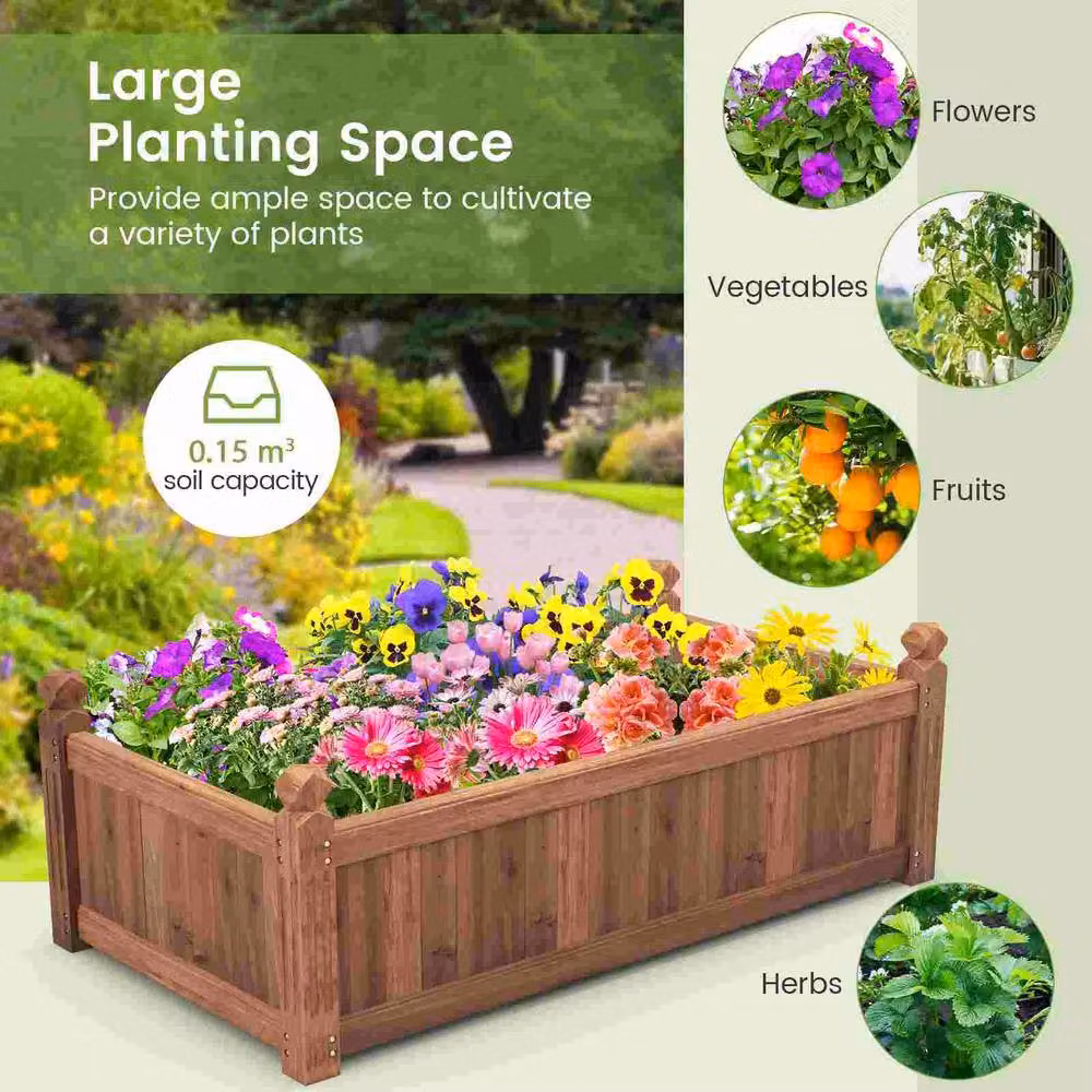 Costway Wooden Raised Garden Planter with Drainage Holes in Brown, W/D/H: 59 x 40 x 59 cm – 8