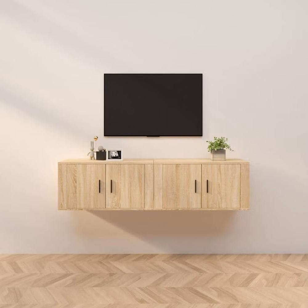 Berkfield Home Classic Wall-mounted TV Cabinets, 2 Piece Set in Sonoma Oak and Beige, W/D/H: 80 x 34.5 x 40 cm – 2