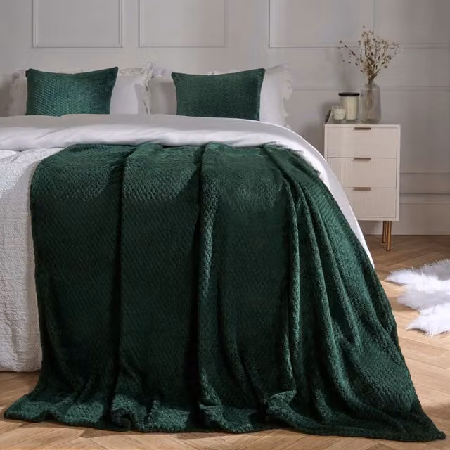 OHS Luxury Waffle Honeycomb Mink Warm Throw in Green, W/D/H: 150 x 200 cm – 1