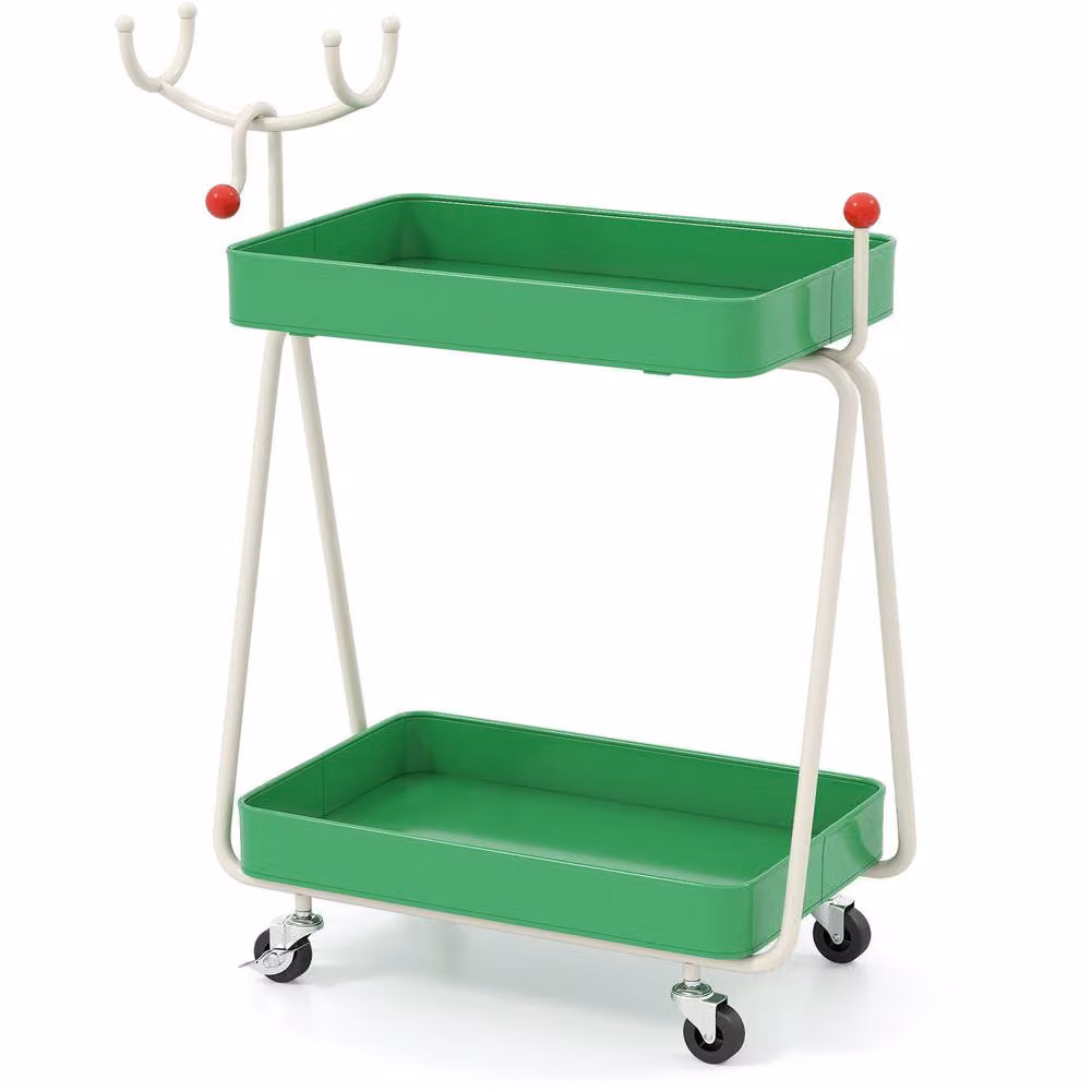 Costway 2-Tier Metal Rolling Cart in Matt Green – 5