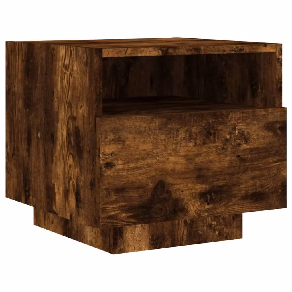 Berkfield Home Bedside Cabinet with Integrated LED Lights in Smoked Oak Brown, W/D/H: 40 x 39 x 37 cm – 5