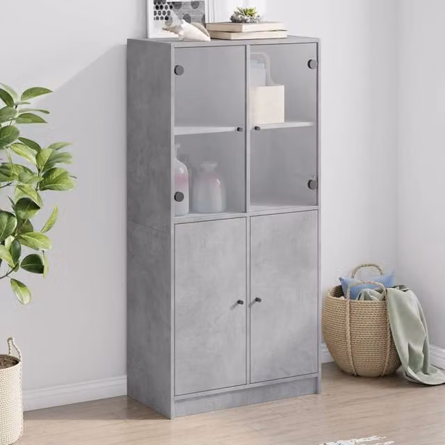Berkfield Home Modern Highboard with Doors in Concrete Grey, W/D/H: 68 x 37 x 142 cm