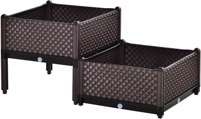 Matteo Set of 2 Self-Watering Raised Garden Planter Boxes in Brown
