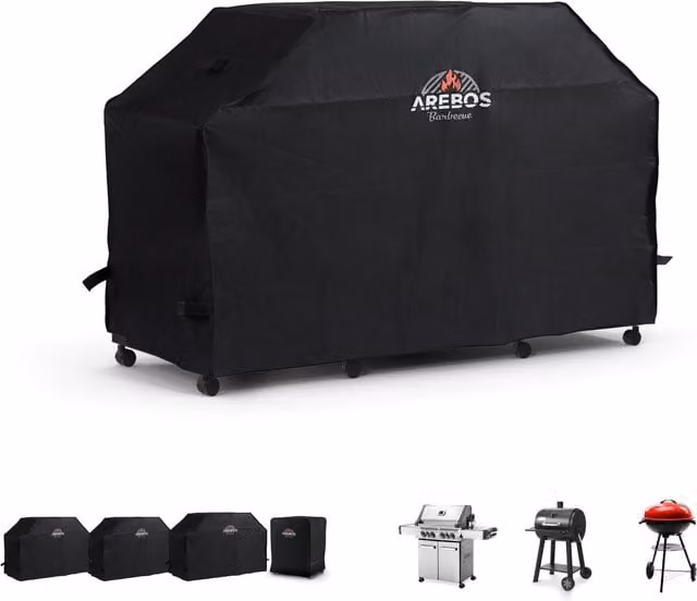 AREBOS Black PVC Protective Cover for Gas, Charcoal or Electric BBQ Grills, W/D/H: 147 x 61 x 122 cm
