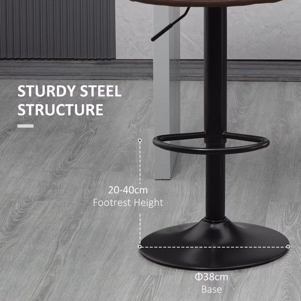 VOGREX Set of 2 Brown Synthetic Leather Adjustable Swivel Bar Stools with Metal Footrest – 5