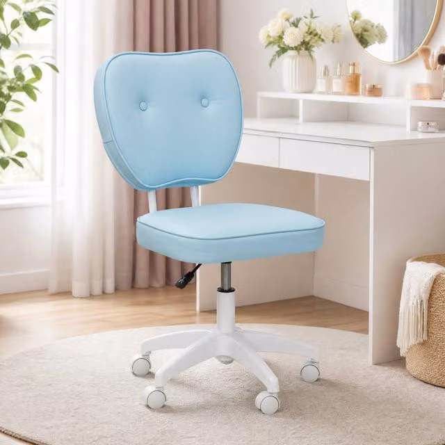 STILVORA Blue Faux Leather Swivel Task Chair for Home Office, W/D/H: 59 x 46 x 82 cm – 1