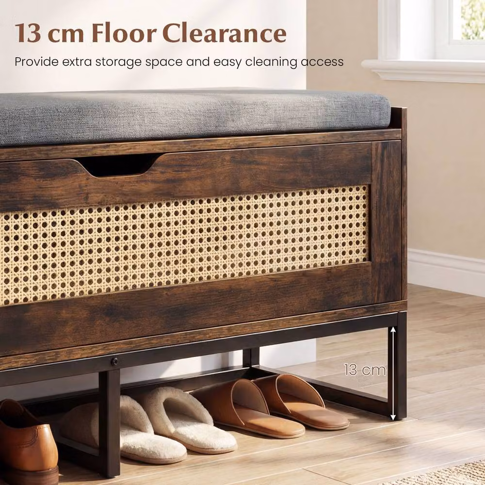 Costway Rattan Storage Chest and Wicker Shoe Bench with Padded Seat and Flip-Top in Brown – 5