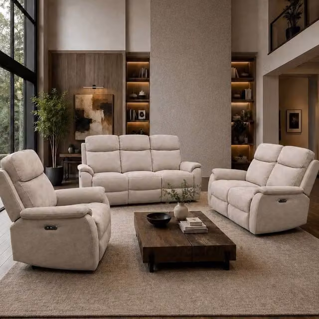 Aspire Richmond 3+2+1 Power Recliner Sofa Suite in Natural Chenille Fabric