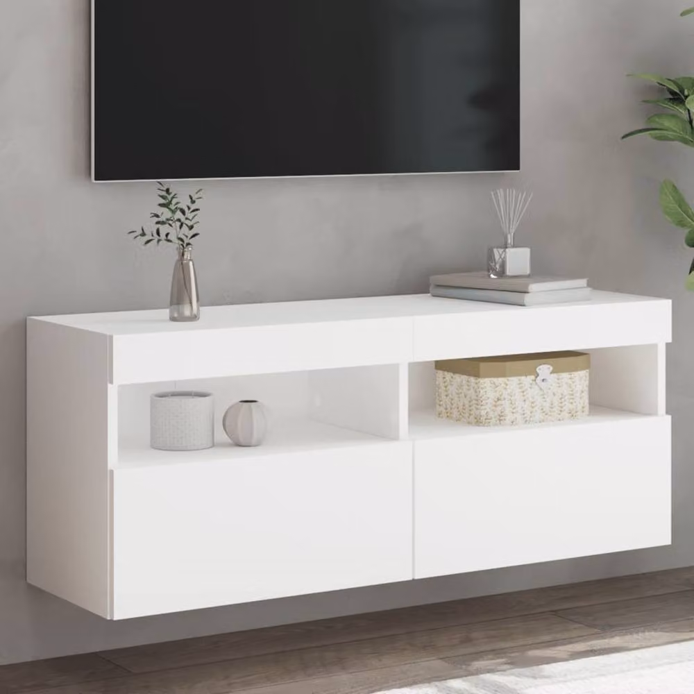 Berkfield Home Modern TV Wall Cabinet with LED Lights in White, W/D/H: 100 x 30 x 40 cm – 2