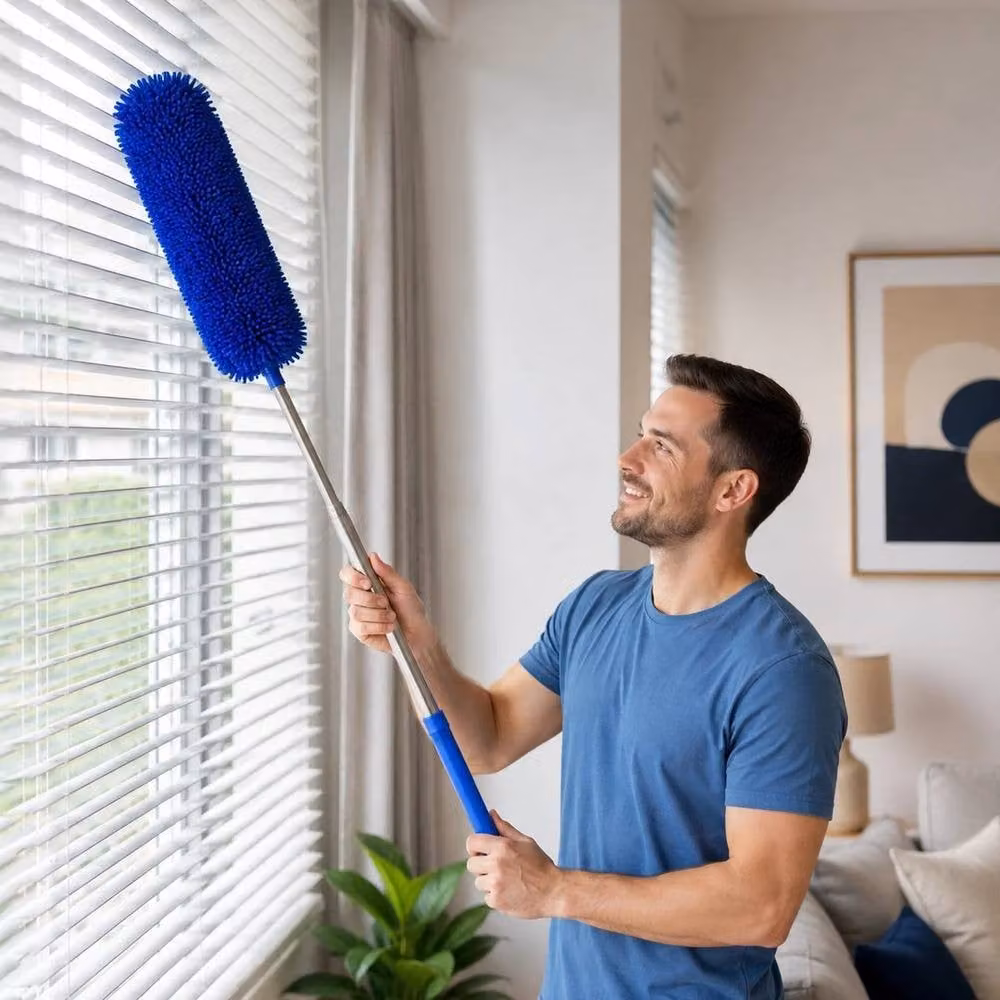 PAWNORA 6 Pack Blue Microfibre Extendable Duster Cleaning Kit with Telescopic Handle – 3