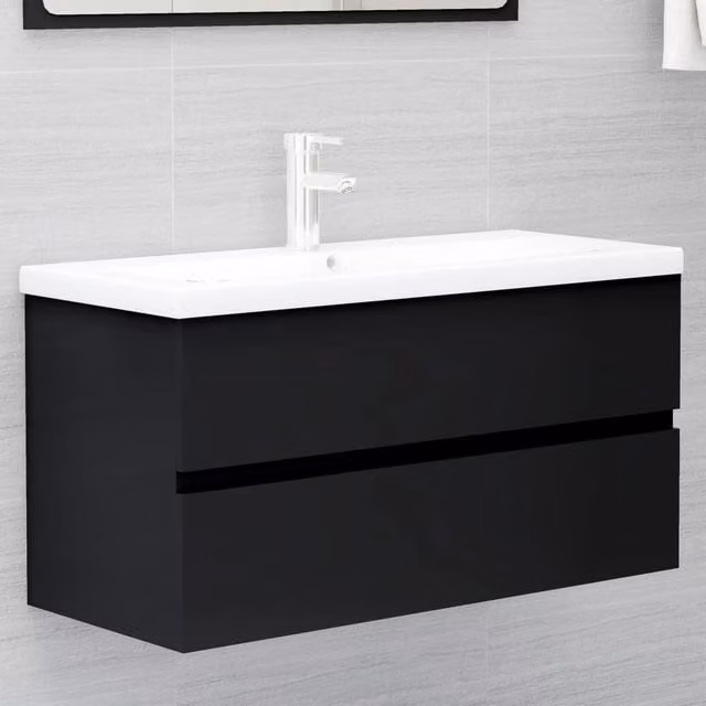 Berkfield Home Modern Black Matt Sink Cabinet with Ceramic Basin – 1