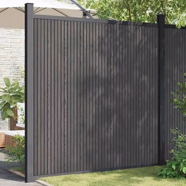 Berkfield Home Durable WPC and Aluminium Fence Panel, Grey, W: 173 cm, H: 186 cm
