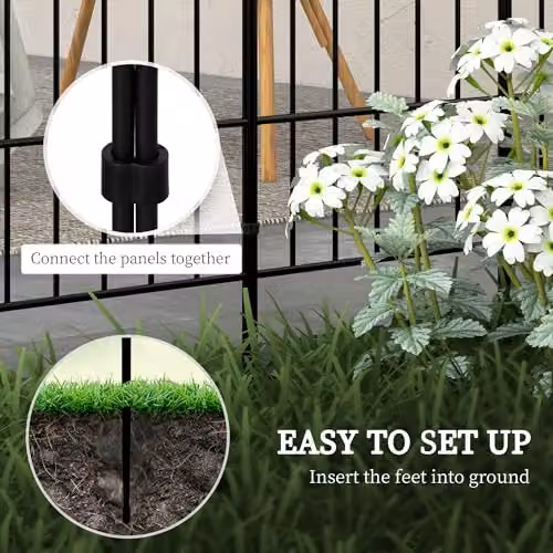 Outsunny Black Metal Garden Decoration Fence, 8-Piece Rustproof Picket Panel Set, W/H: 60.96 cm x 265.14 cm – 3