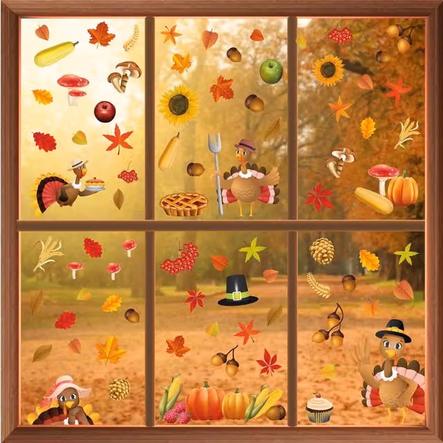 WALPLUS Autumn Thanksgiving Turkey Multicoloured Adhesive Window Clings