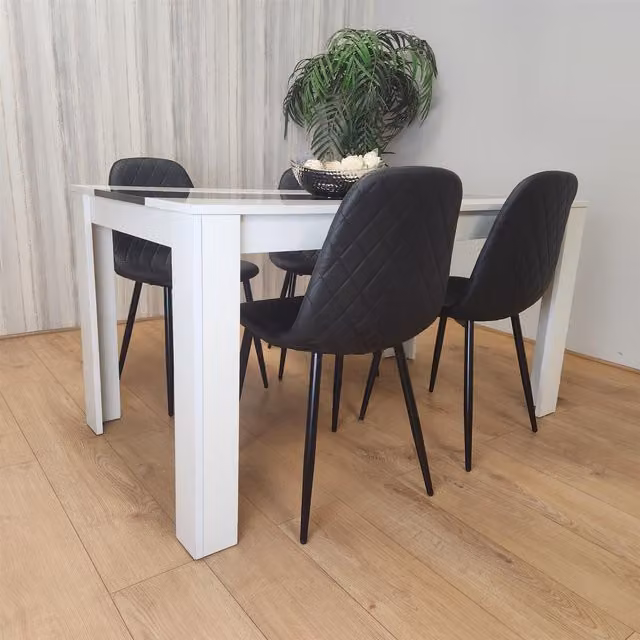 KOSY KOALA Modern Rectangular Dining Table and 4 Chairs Set in White and Black