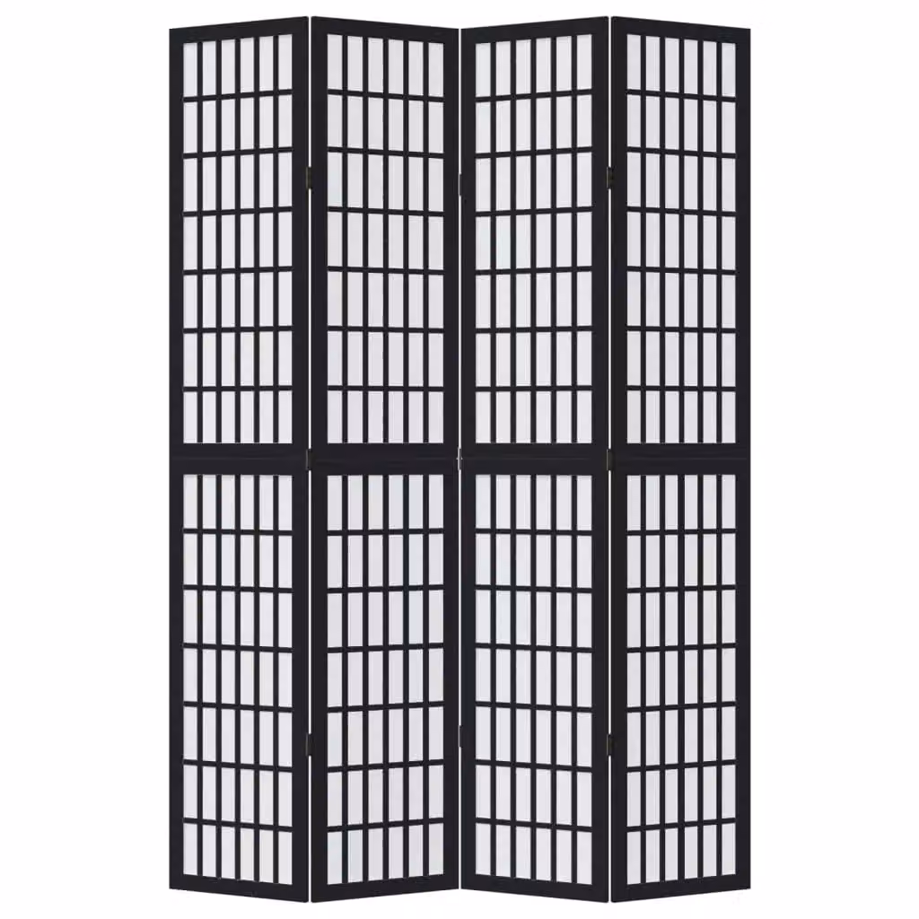 Berkfield Home 4 Panel Room Divider in Black Solid Paulownia Wood – 2