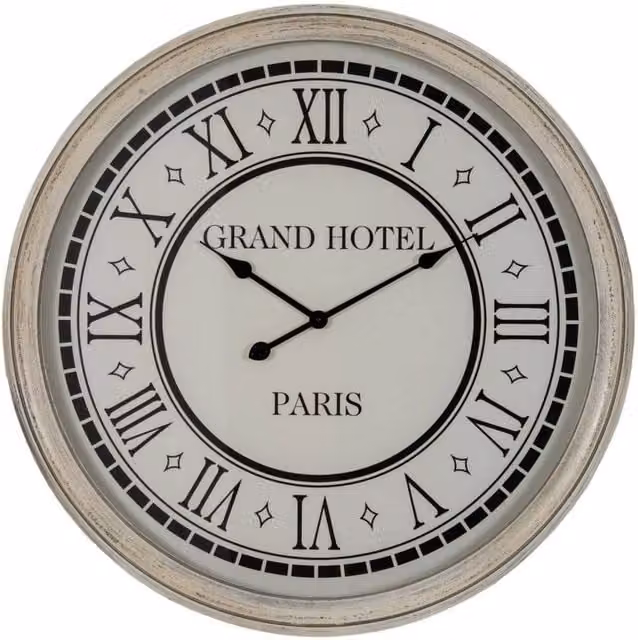 KDMD Hotel Paris Large Grey Round Quartz Wall Mantel Clock with Glass and Wood Front