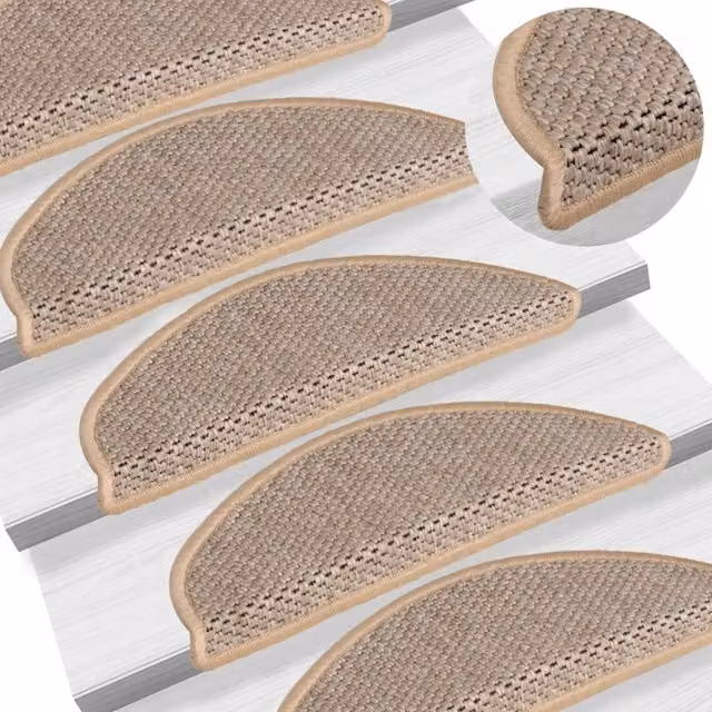 Berkfield Home Self-adhesive Sisal-Look Stair Mats, 15 Pieces, Light Beige, W: 56 cm, D: 17 cm, H: 3 cm – 1