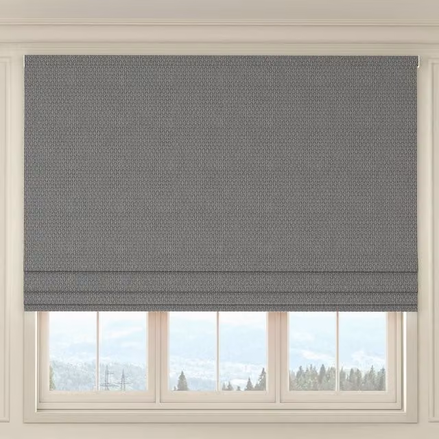 HOUSE Llewelyn-Bowen Made To Measure Blackout Roman Blind in Cornflower Blue and Grey Oak Leaf Floral Design