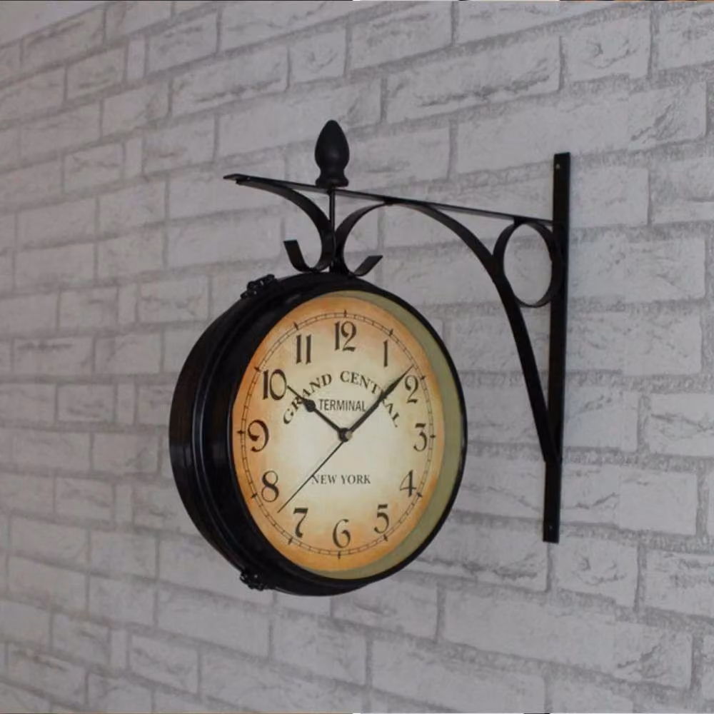 SPETLEK Paddington Station Retro Double Sided Outdoor Garden Wall Clock in Black Metal – 2