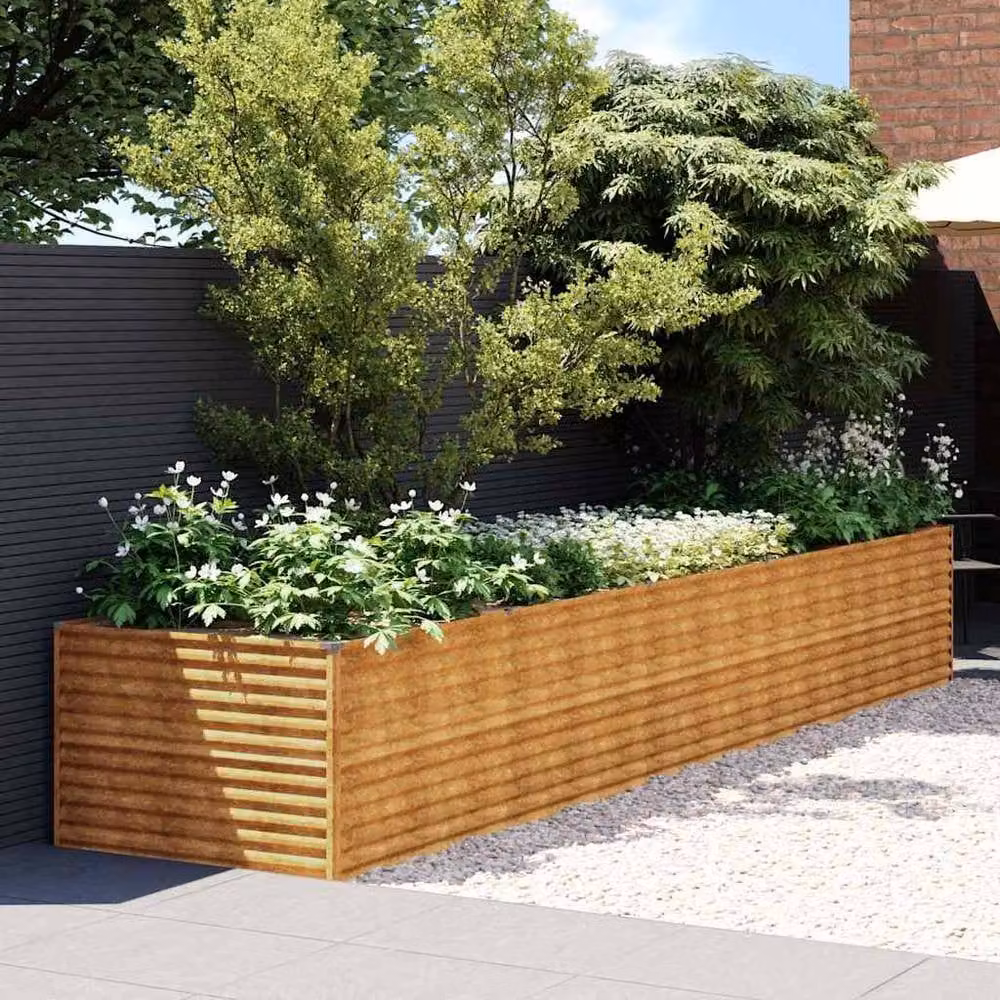 Berkfield Home Garden Raised Bed in Brown Corten Steel, W/D/H: 479 x 100 x 69 cm – 1