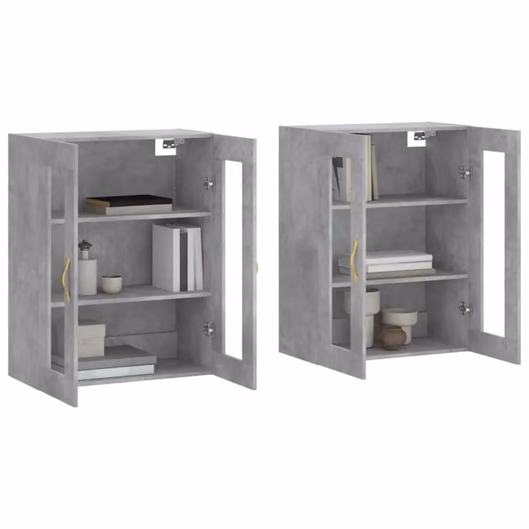 Berkfield Home Set of 2 Wall Mounted Modern Cabinets in Concrete Grey with Glass Doors and Internal Shelves